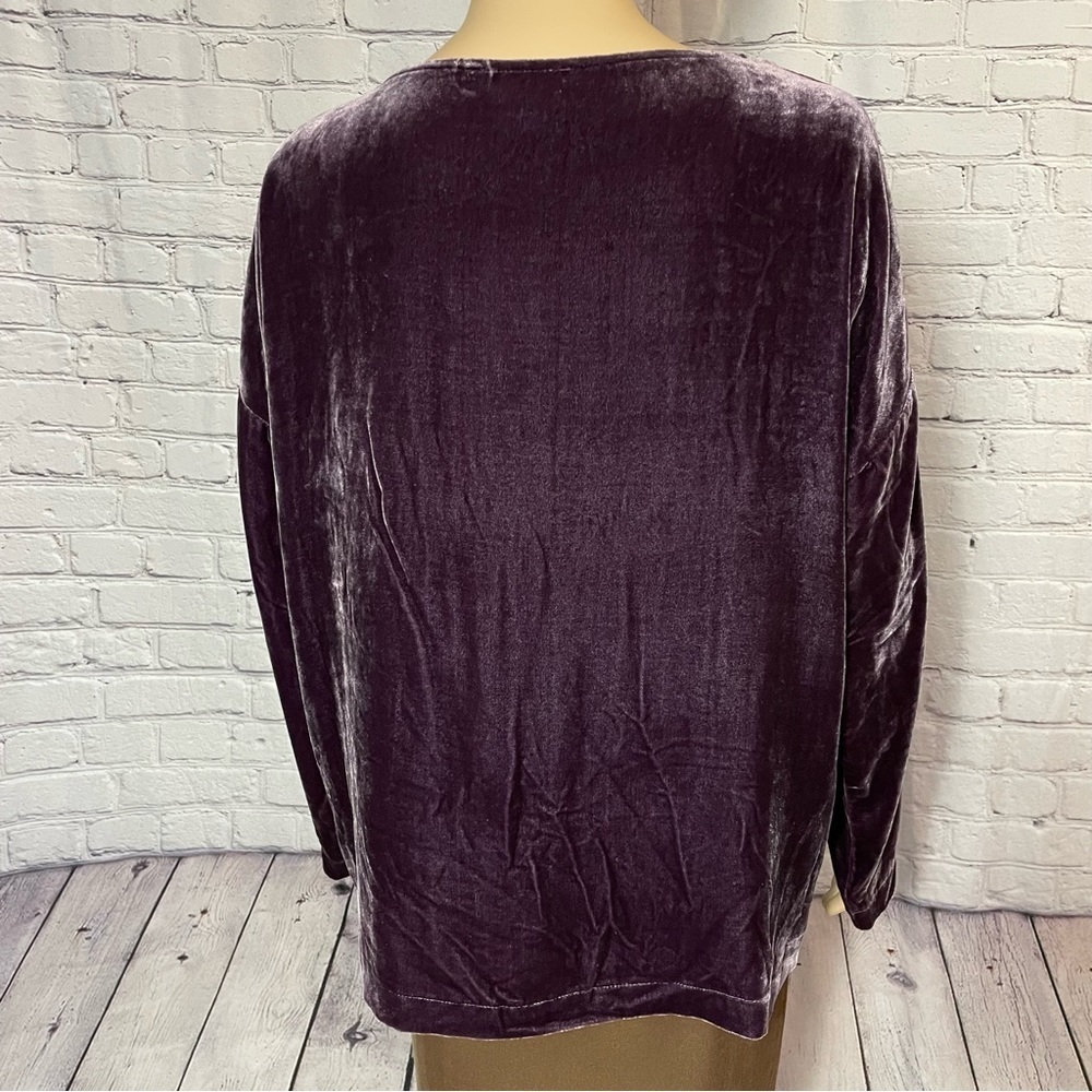 NWT New $199 J. Jill Rayon Silk Velvet Long Sleeve Dark Fig Purple Top Size M - Picture 5 of 10